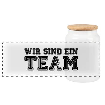 wir_sind_ein_team - Panorama Keksdose mit Holzdeckel - Weiß - Vorne
