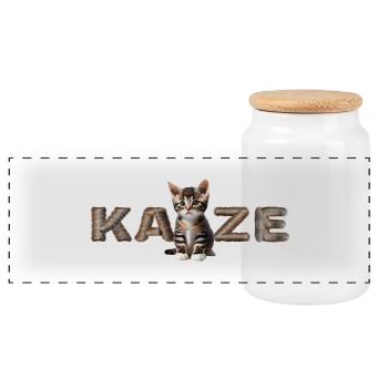 Katze - Für alle die Katzen lieben und das Zeigen - Panorama Keksdose mit Holzdeckel - Weiß - Vorne