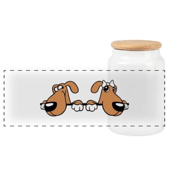 2 Hunde Team Zwei Freunde Liebe Pärchen Verliebt - Panorama Keksdose mit Holzdeckel - Weiß - Vorne