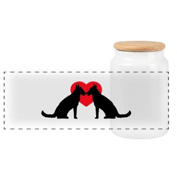 2 Dogs Love Heart Team Sitting Two Friends Crew - Panoramic Cookie Jar with Wooden Lid - white - Front