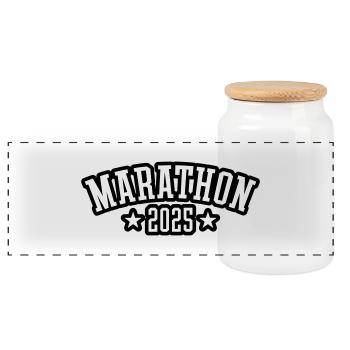 Marathon 2025 Running - Panoramic Cookie Jar with Wooden Lid - white - Front