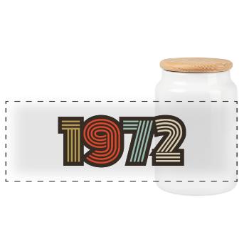 1972 retro vintage - Panoramic Cookie Jar with Wooden Lid - white - Front