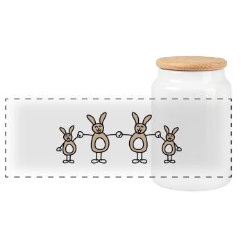 4 bunnies, family, children, parents, four siblings, sweet - Panoramic Cookie Jar with Wooden Lid - white - Front