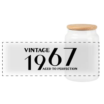 Vintage 1967 aged to perfection - Panoramic Cookie Jar with Wooden Lid - white - Front