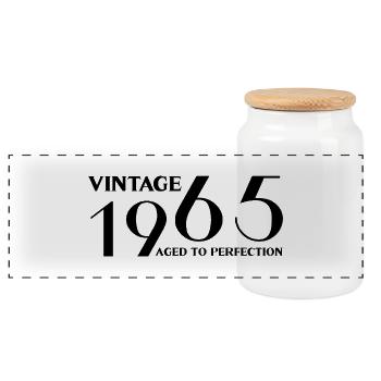 Vintage 1965 aged to perfection - Panoramic Cookie Jar with Wooden Lid - white - Front