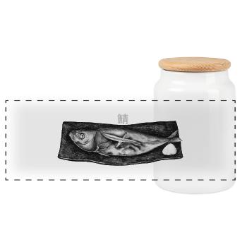 Saba Shioyaki Japanischer Fisch Illustration - Panorama Keksdose mit Holzdeckel - Weiß - Vorne