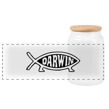Darwin fisch - Panorama Keksdose mit Holzdeckel - Weiß - Vorne