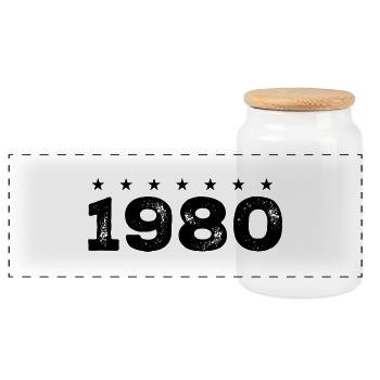 Made in 1980 - Panoramic Cookie Jar with Wooden Lid - white - Front