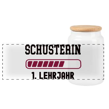 Ausbildung Schusterin 1. Lehrjahr Schusterlehre - Panorama Keksdose mit Holzdeckel - Weiß - Vorne