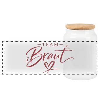 Logo de l’équipe de la mariée avec police en forme de cœur - Boîte à biscuits avec couvercle en bois - blanc - Devant