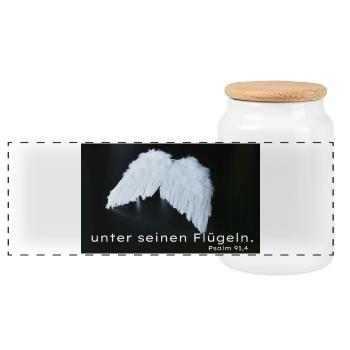 Engelflügel Psalm 91:4 - Panorama Keksdose mit Holzdeckel - Weiß - Vorne