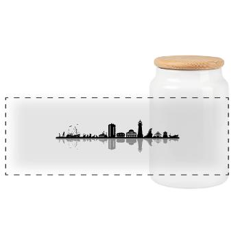 Skyline - Küste Büsum - Panorama Keksdose mit Holzdeckel - Weiß - Vorne