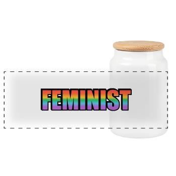 Conception typographique arc-en-ciel féministe vibrante - Boîte à biscuits avec couvercle en bois - blanc - Devant