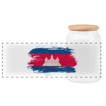 Cambodia Vintage Flag / Gift Angkor - Panoramic Cookie Jar with Wooden Lid - white - Front