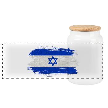 Israel Flag / Gift Haifa Jerusalem Tel Aviv - Panoramic Cookie Jar with Wooden Lid - white - Front