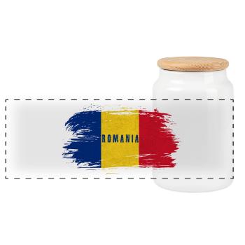 Romania Vintage Flag / Gift Bucharest Cluj - Panoramic Cookie Jar with Wooden Lid - white - Front