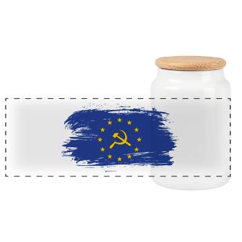 European flag with hammer and cress / Gift - Panoramic Cookie Jar with Wooden Lid - white - Front