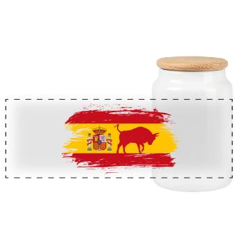 Espagne drapeaux design avec le taureau / cadeau Madrid - Boîte à biscuits avec couvercle en bois - blanc - Devant