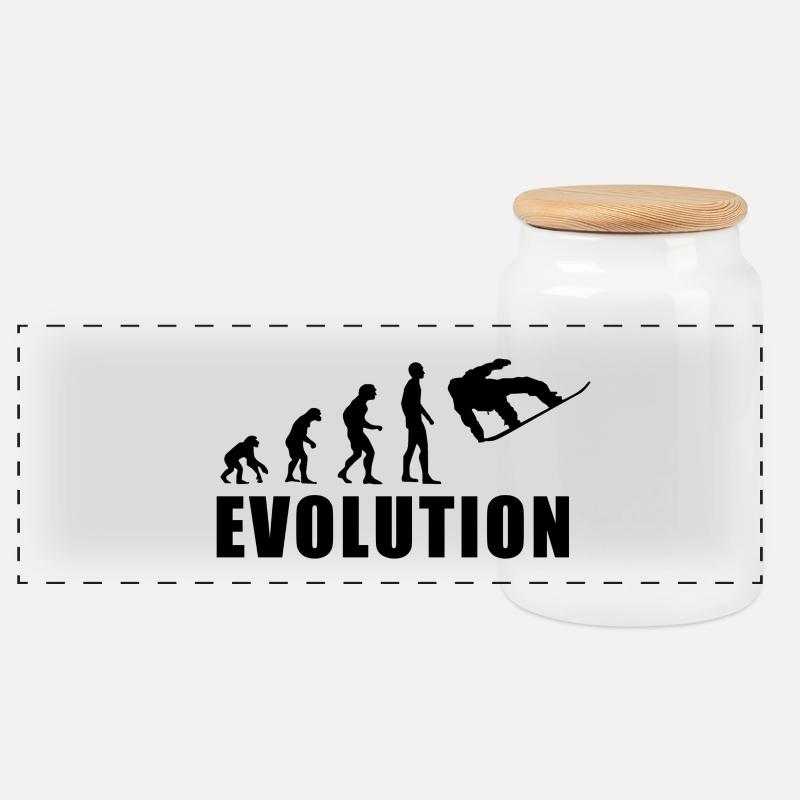 EVOLUTION SNOWBOARD Schnee Winter Geschenk - Panorama Keksdose mit Holzdeckel - Weiß