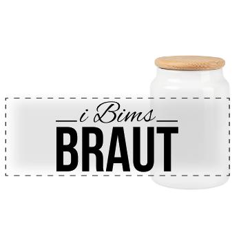 i bims braut - Panorama Keksdose mit Holzdeckel - Weiß - Vorne