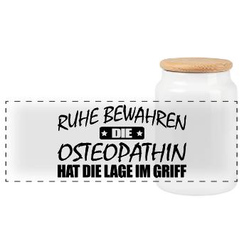 Osteopathin-Ruhe bewahren-entspann dich - Panorama Keksdose mit Holzdeckel - Weiß - Vorne