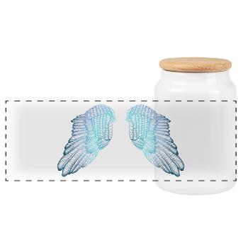 Blue Toned Angel Wings - Panoramic Cookie Jar with Wooden Lid - white - Front
