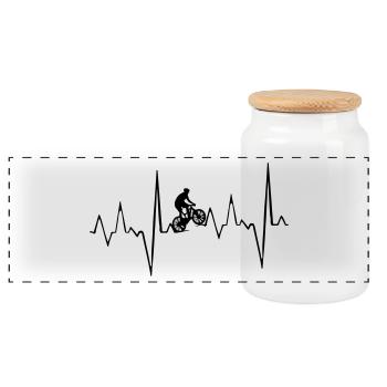 VTT Rythme cardiaque - Boîte à biscuits avec couvercle en bois - blanc - Devant