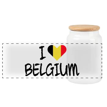 Belgium - Panoramic Cookie Jar with Wooden Lid - white - Front