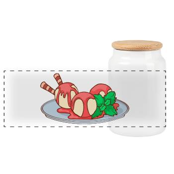 Ice cream ice cream ice cream ice cream ball ice cream sundae - Panoramic Cookie Jar with Wooden Lid - white - Front