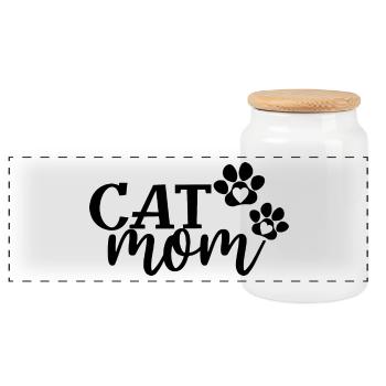 Cat Mom - Cute Paws Cat Lover Mom Cat Owner - Panoramic Cookie Jar with Wooden Lid - white - Front