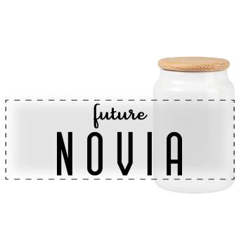 Future Novia Engagement Bridal Shower Wedding - Panoramic Cookie Jar with Wooden Lid - white - Front