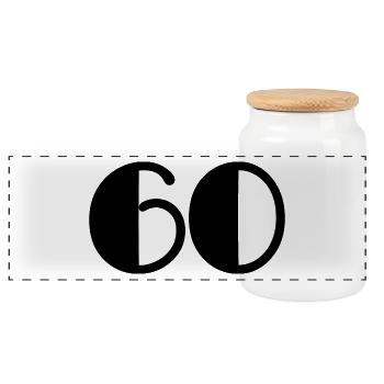 60. 60 JAHRE. 60-JÄHRIGES JUBILÄUM. GEBURTSTAG 60 JAHRE. - Panorama Keksdose mit Holzdeckel - Weiß - Vorne