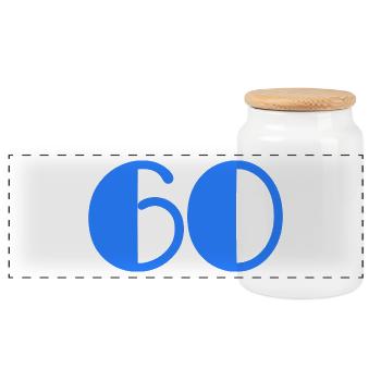 60. 60 JAHRE. 60-JÄHRIGES JUBILÄUM. GEBURTSTAG 60 JAHRE. - Panorama Keksdose mit Holzdeckel - Weiß - Vorne