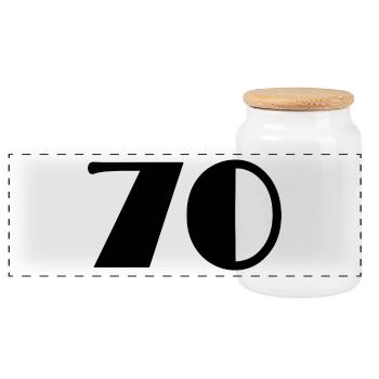 70 JAHRE. 70-JÄHRIGES JUBILÄUM. GEBURTSTAG 70 JAHRE. 70 - Panorama Keksdose mit Holzdeckel - Weiß - Vorne