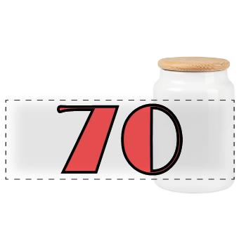 70. 70 JAHRE. 70-JÄHRIGES JUBILÄUM. GEBURTSTAG 70 JAHRE. - Panorama Keksdose mit Holzdeckel - Weiß - Vorne