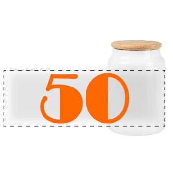 50 YEARS. 50th ANNIVERSARY. BIRTHDAY 50 YEARS. 50 - Panoramic Cookie Jar with Wooden Lid - white - Front
