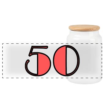 50 YEARS. 50th ANNIVERSARY. BIRTHDAY 50 YEARS. 50 - Panoramic Cookie Jar with Wooden Lid - white - Front