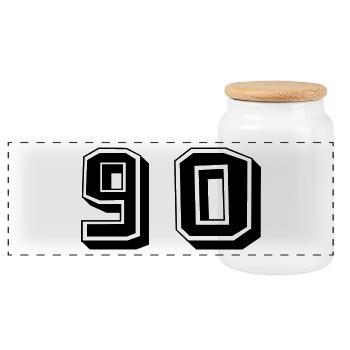 90. 90 JAHRE. 90-JÄHRIGES JUBILÄUM. GEBURTSTAG 90 JAHRE. - Panorama Keksdose mit Holzdeckel - Weiß - Vorne