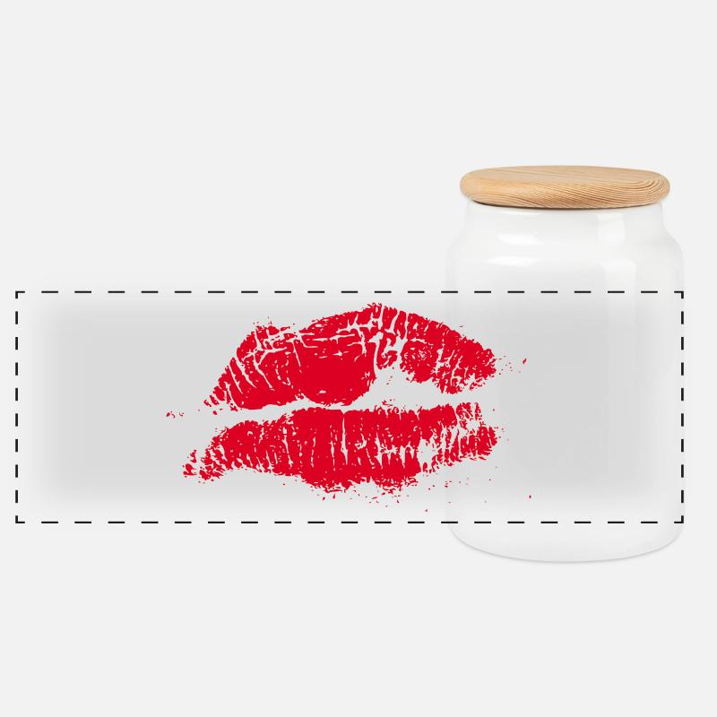 Kussmund Lippenstift Geschenk Valentinstag - Panorama Keksdose mit Holzdeckel - Weiß