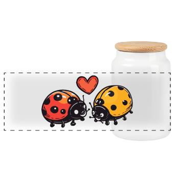 Ladybug Couple Love Valentine's Day - Panoramic Cookie Jar with Wooden Lid - white - Front