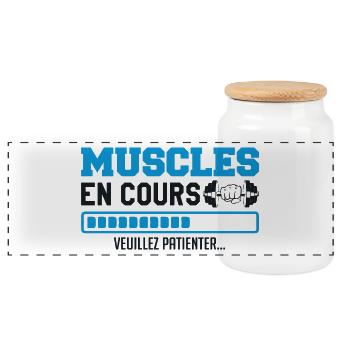 Muscles in progress... bodybuilding funny humor - Panoramic Cookie Jar with Wooden Lid - white - Front