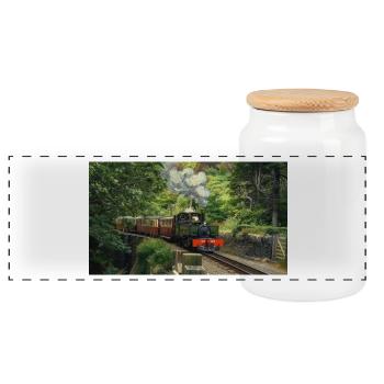 Ffestiniog Idyll - Panoramic Cookie Jar with Wooden Lid - white - Front