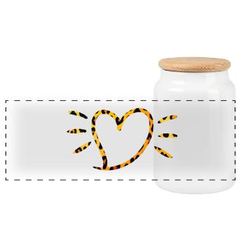Leopard Heart with Sun Rays - Panoramic Cookie Jar with Wooden Lid - white - Front