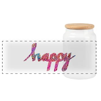HAPPY - Panoramic Cookie Jar with Wooden Lid - white - Front