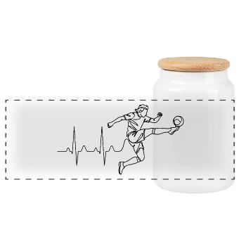 Soccer Heartbeat Minimalistische Strichzeichnung - Panorama Keksdose mit Holzdeckel - Weiß - Vorne