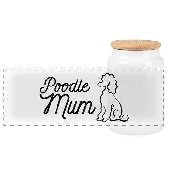 Pudel Mum Silhouette & Script - Panorama Keksdose mit Holzdeckel - Weiß - Vorne