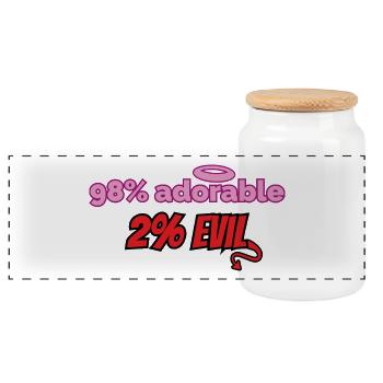 98% süß, 2% teuflisch – Lustiges Design - Panorama Keksdose mit Holzdeckel - Weiß - Vorne