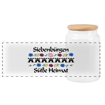 Siebenbürgen süße Heimat Design mit 7 Burgen - Panorama Keksdose mit Holzdeckel - Weiß - Vorne