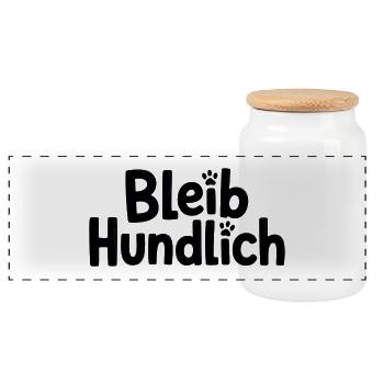 Bleib Hundlich Typografie Pfoten - Panorama Keksdose mit Holzdeckel - Weiß - Vorne