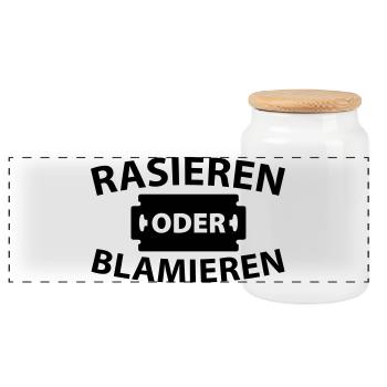 Rasieren oder blamieren - Panorama Keksdose mit Holzdeckel - Weiß - Vorne